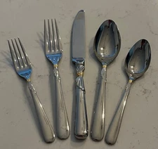 5 PC Yamazaki LINDI Gold Knot Glossy 18/8 Stainless Japan Flatware Place Setting