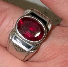 Sterling Silver Oval Faceted Ruby Color Vintage Ring. Size 9