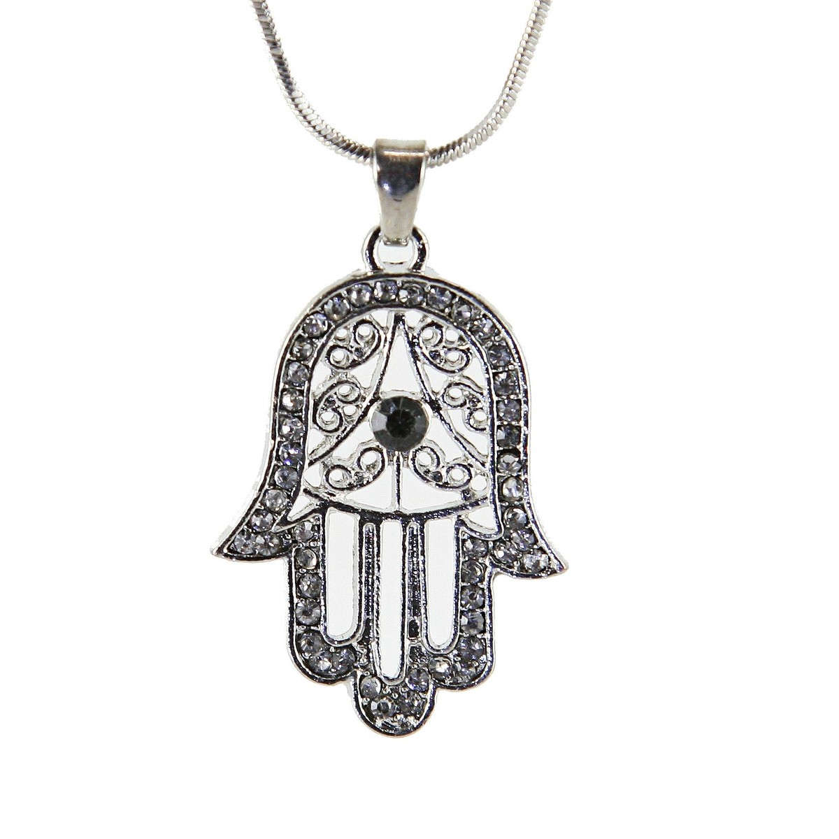 Spiritual Black Hamsa Necklace Hand of God Evil Eye Charm Pendant - Main Image