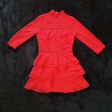 PrettyLittleThing Stylish Skater Dress Red Orange Lace A-Line Layered UK10 BNWOT