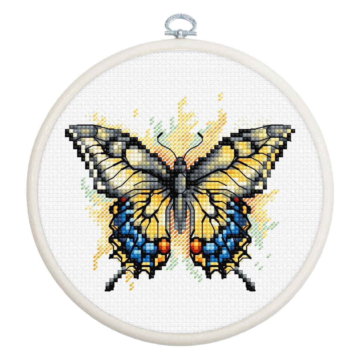 Luca-S counted cross stitch kit with hoop ""Swallowtail Butterfly"", 9x8cm, DIY
