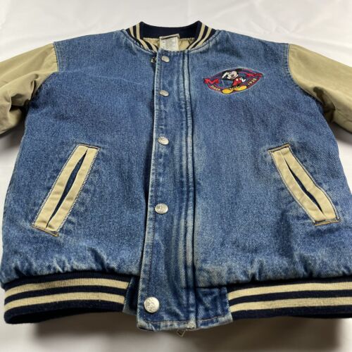 Disney Store Vintage Años 90 Niños Talla 7-8 Varsity Denim Chaqueta Bomber Mickey Goofy - Imagen 8 de 24