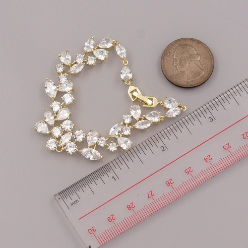 7" Gold Plated GP Clear Cubic Zirconia CZ Wedding Bridal Tennis Bracelet 07489 - Picture 5 of 5