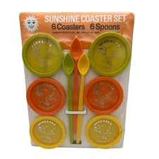 Sunshine Coaster Set Nebraska 6 Coasters 6 Spoons Gessner Products Vintage