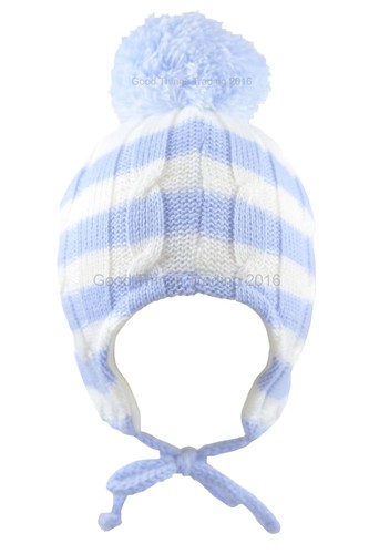 Baby Bobble Hat with Chin Ties Knitted Winter Hat Girl Boy Striped Newborn-12 M - Picture 2 of 13