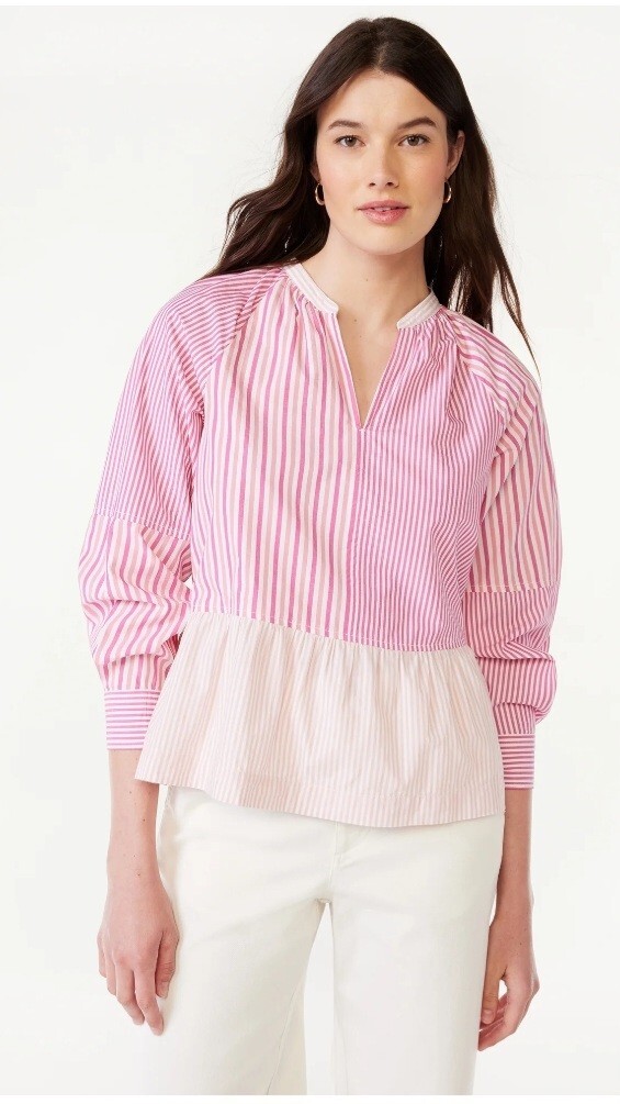 New Free Assembly Womens Vneck Long Sleeve Peplum Top Size L