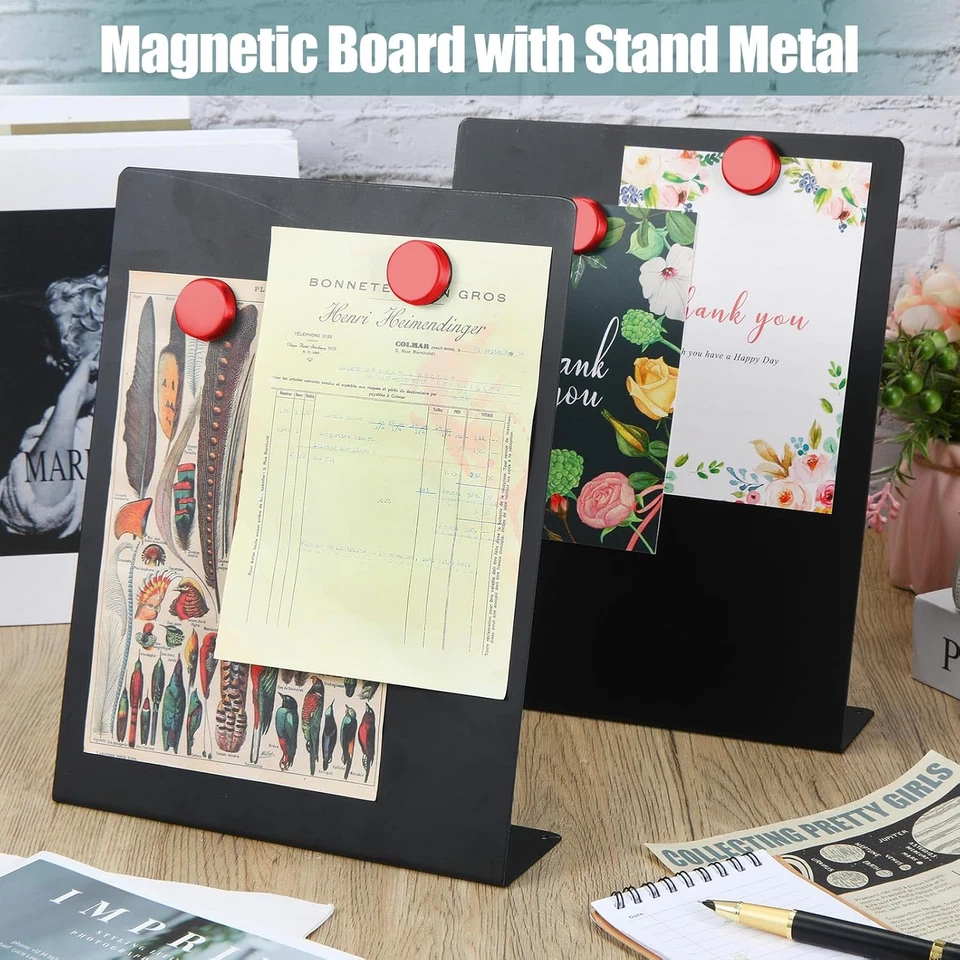 Tablón de anuncios magnético de 8 piezas con soporte de caballete mini imán negro sobremesa de metal Foto 3 de 4