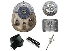 Thistle Set Scottish Antique Sporran, Brooch, Buckle, Pin, Belt, Chain