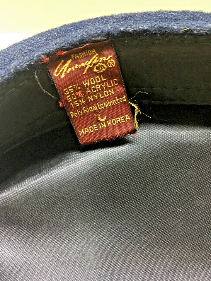 Sombrero de fieltro azul oscuro acrílico nailon lana Youngan vintage años 70 diseño cuerda negra talla L Foto 2 de 4