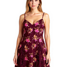 Vintage Victorias Secret Y2K Floral Slip Medium Pink Burgundy Lace Inset Chemise