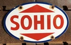 VINTAGE SOHIO GASOLINE PORCELAIN 11.75” SIGN GAS STATION PUMP PLATE SIGN