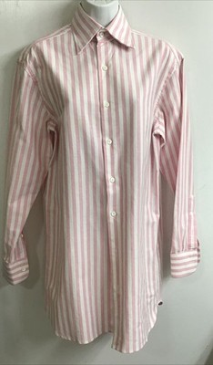 Woera Shirt Dress Pink/White Stripe Heavy Weight Woven Cotton Long Sleeve Size S