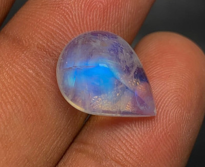 AAAAA Rainbow Moonstone Sugar Loaf Pear Shape Smooth Polish Blue Fire 11x15.50MM