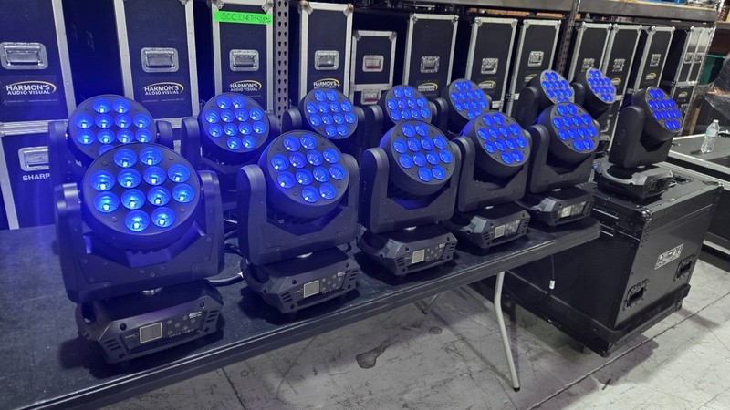 Lot of 16 - Elation RAYZOR Q12 - RGBW Moving Head LED Stage Light w/ Road Cases