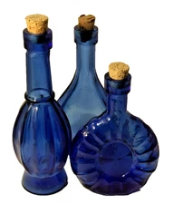 Three Vintage mini Cobalt Bottles Decorative