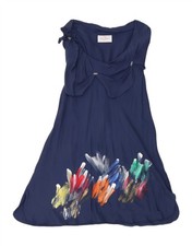 VINTAGE Womens Abstract Pattern A-Line Dress UK 12 Medium Navy Blue DA07