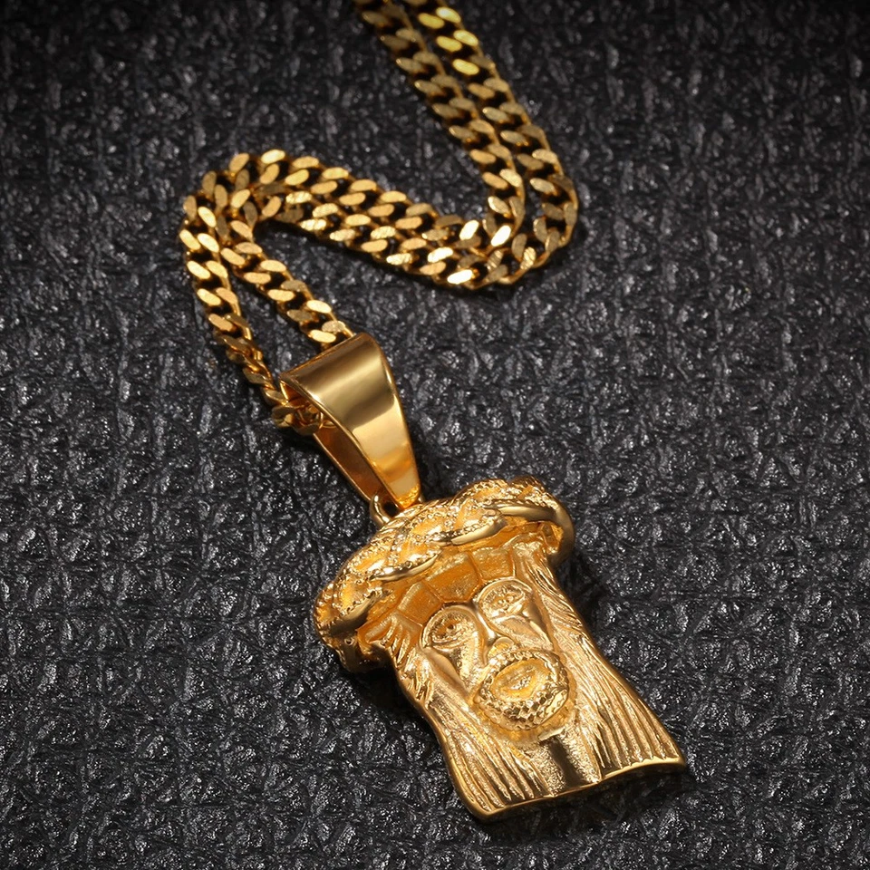 Collar Colgante Pieza Jesús Chapado en Oro Cadena Acero Inoxidable 316L Hip Hop 20g Foto 3 de 4