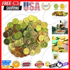 100pcs St. Patrick's Day 4 Leaf Clover Coins, Plastic Green and Gold Lucky Co...