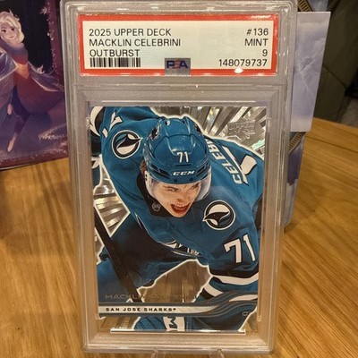 2025-26 Upper Deck Silver Outburst Macklin Celebrini #136 San Jose Sharks PSA9!!