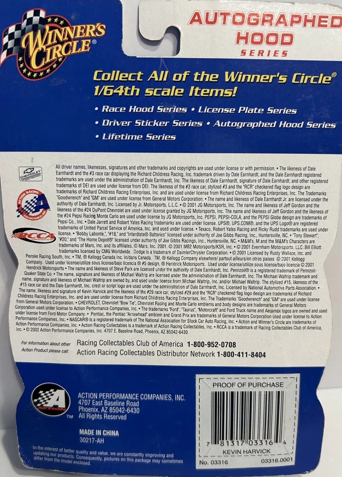 Winners Circle Nascar Autografiado Capucha Serie Kevin Harvick #29 E.T. Edición Foto 2 de 2