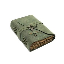 Vintage Leather Journal - Antique Handmade Deckle Edge 7.5" x 5.5" Green