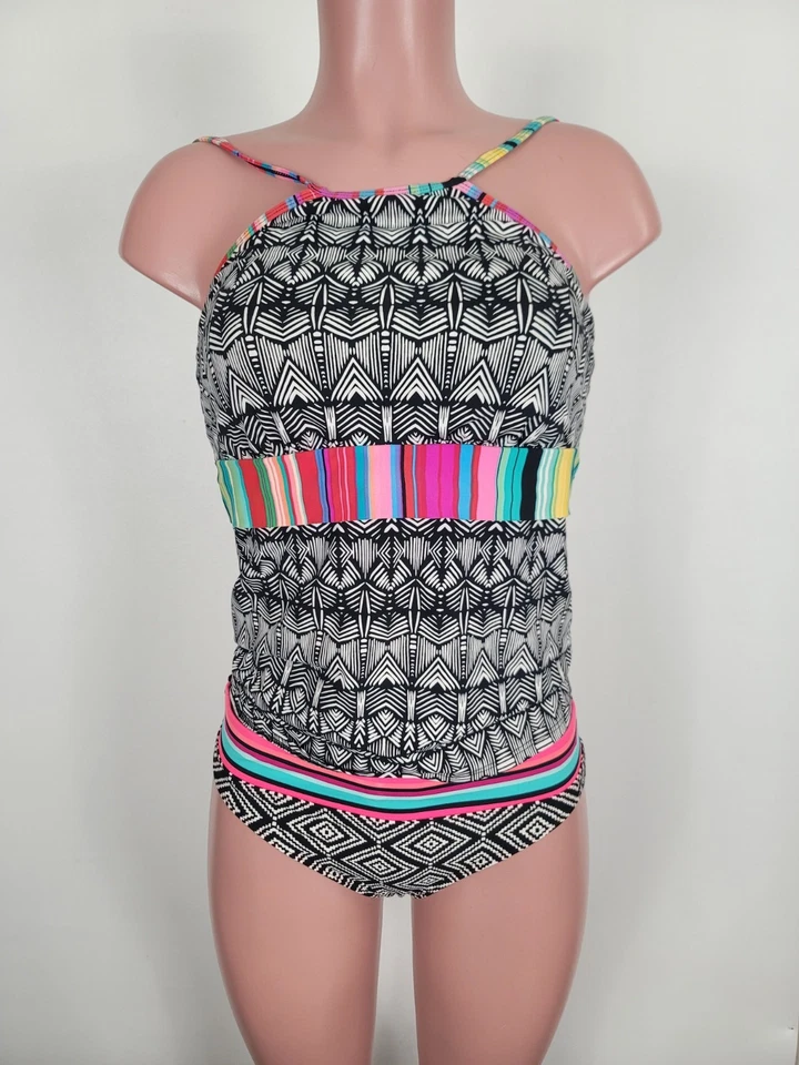 Terno de banho Title Nine Tankini duas peças médio multicolorido arco-íris estampa geométrica - Imagem 3 de 4