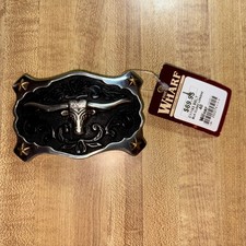 Texas Longhorn Bull's Head Steer Two Tone Western Cowboy's Belt Buckle The Wharf