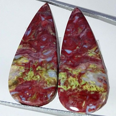 23.00Cts 100% Natural Palm Root Agate Pair Pear Cabochon Gemstone 12X27X4MM