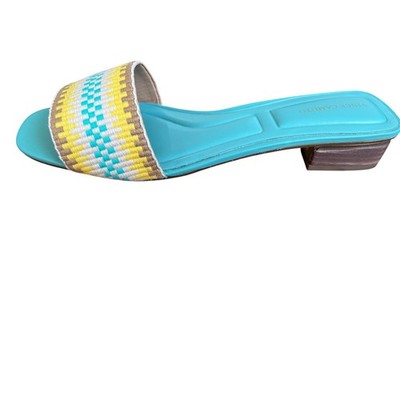 Vince Camuto Cheleahs Marfa Multi Woven Square Toe Slide Sandals Teal 8.5M