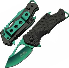 Pocket Knife  2.25in Green Blade Spring-Assist Black Handle Bottle Opener EDC