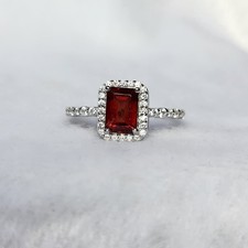 Garnet Octagon 7x5 MM Ring size 7 925 Sterling Silver Ring Gift Her.