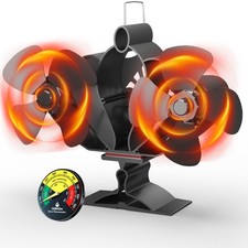 Ourhom Log Burner Fan, 8 Blades Wood Burning Stove Fan Heat Powered Black