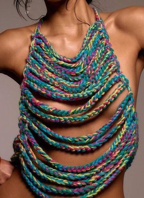 Plus Size 12 Multi Colored Yarn Backout Tie Sleeveless Slits Sexy Halter Top
