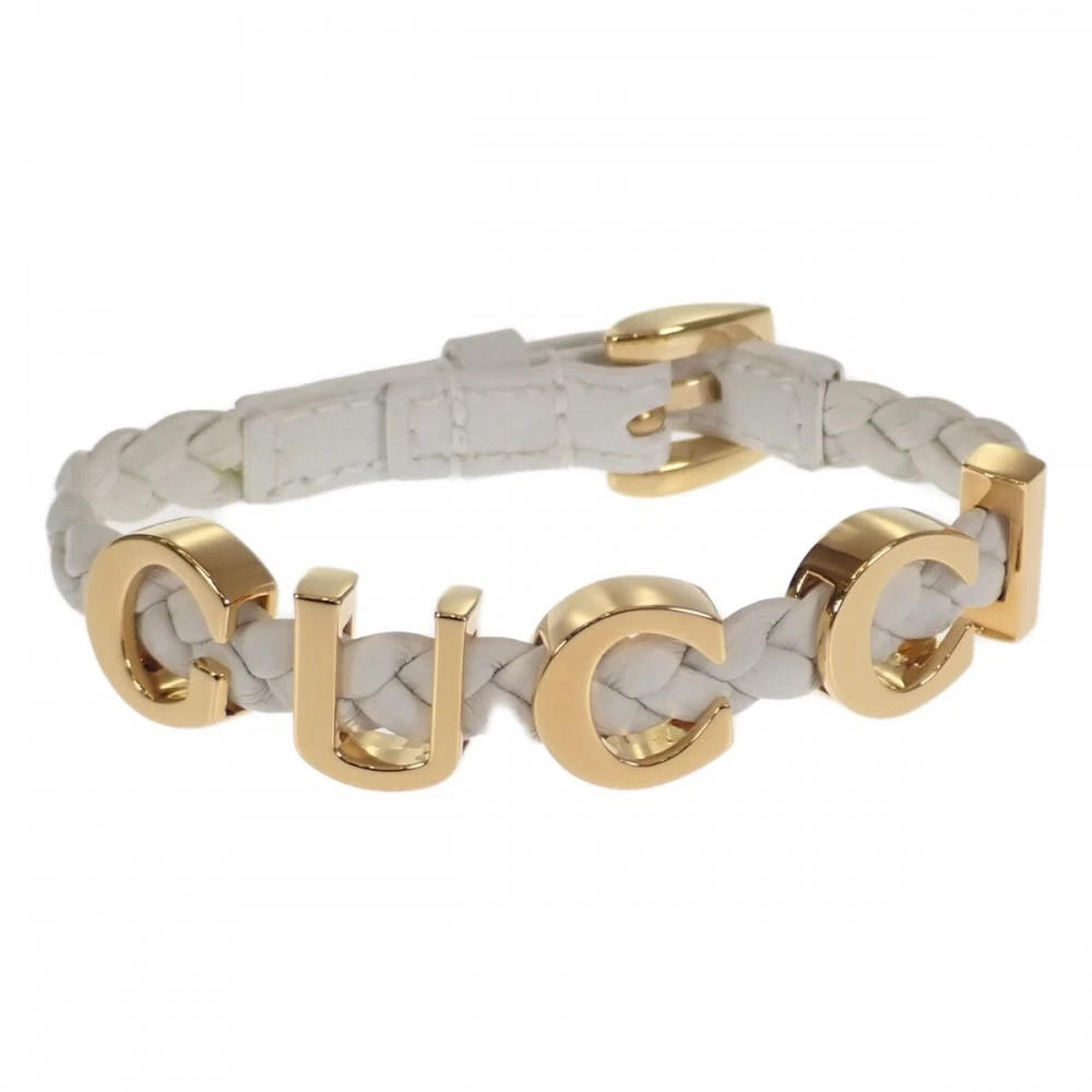 GUCCI Bracciale Intrecciato 684631 Iaaa1 8078 Pelle Oro Bianco Taglia S Rango Donna