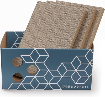 Cat Scratching Box with 3 Refillable Double-Sided Scratch Pads, No-Mess Cat Scra
