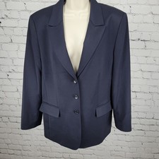 Talbots Blue Italian Wool Stretch 3 Button Peak Blazer USA Made Size 14