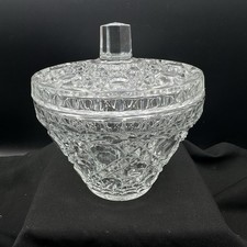 Vintage Clear Glass Covered Candy Dish Lidded Cut Pattern 7" Heavy With Lid