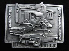 RF07110 NOS VINTAGE 1991 10TH ANNUAL ROD RUN MULVANE KS BELT BUCKLE