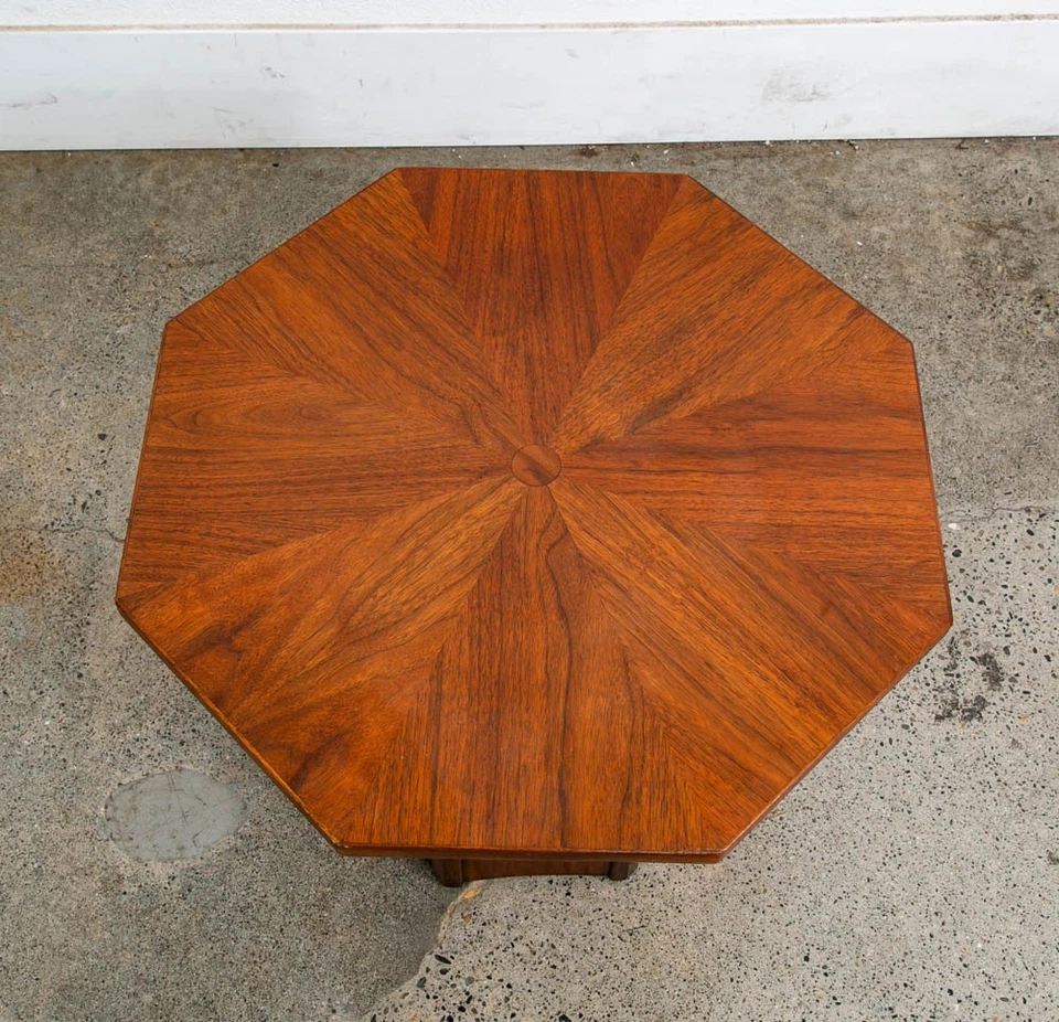 Mesa auxiliar moderna Mid Century carril lateral octogon mesita de noche danesa nogal Mcm años 60 Foto 3 de 4