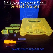 N64 Shell Replacement SUNSET ORANGE Case. Blacklight Reflective. No Stickers
