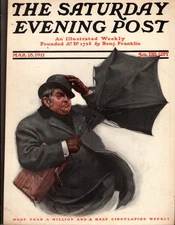 1911 Saturday Evening Post March 18 Windy Day -Robinson - Original  Cover Only