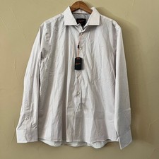 NWT Egara Men s Slim Fit Easy Care Dress Shirt: White w/ AOP - Size XL