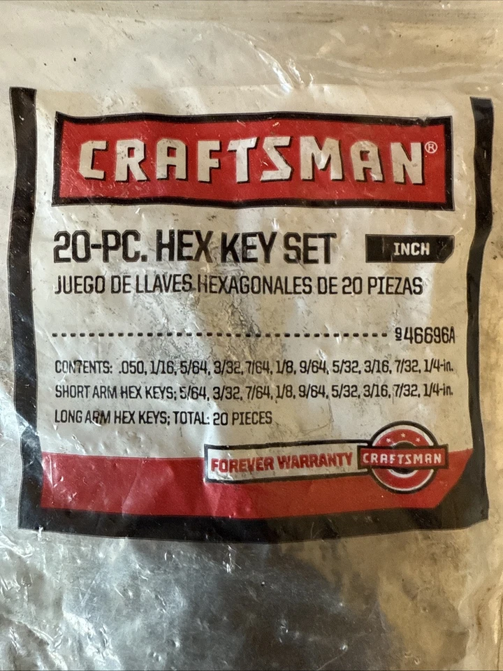 Craftsman 20 Pc. Inch Hex (Allen) Key Wrench Set, Made in USA, Part #46696A - Image 2 of 4