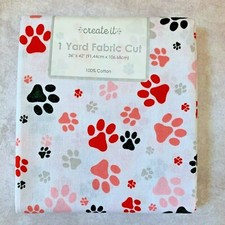 Dog Pet Puppy Valentine Paws Red White - Precut Yard Cotton Fabric Quilting