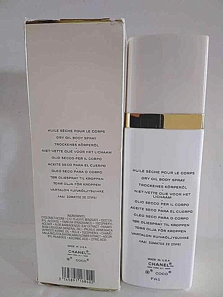 Chanel Skincare | Chanel Coco Mademoiselle Fresh Body Satin Dry Oil Spray 125ml Rare New in Box | Color: Black/White | Size: Os | Melsluxcloset's