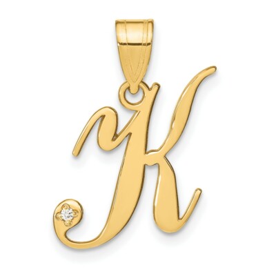14K Gelbgold Schrift Buchstabe K Initiale Anhänger mit Diamant