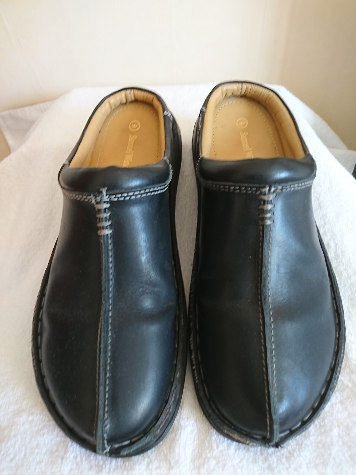 SAMUEL WINDSOR BLACK LEATHER MENS OUTDOOR MULES/SLIDERS/SANDALS UK 9