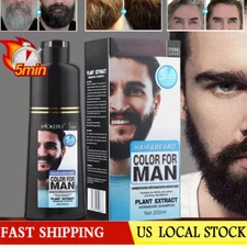 Men 2 in1 Beard & Mustache Natural Hair Color Shampoo Permanent Black Dye 200ml