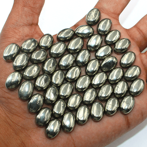 15 PC Natural Golden Pyrite Top Grade 14x10mm Oval Cabochon Calibrated Gemstones - Picture 11 of 18
