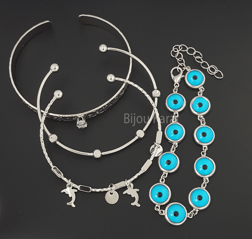 Nazar Silber Rhodium Armband Armreif Armbänder Set Evil Eye Blaues Auge Bilezik - Bild 2 von 3